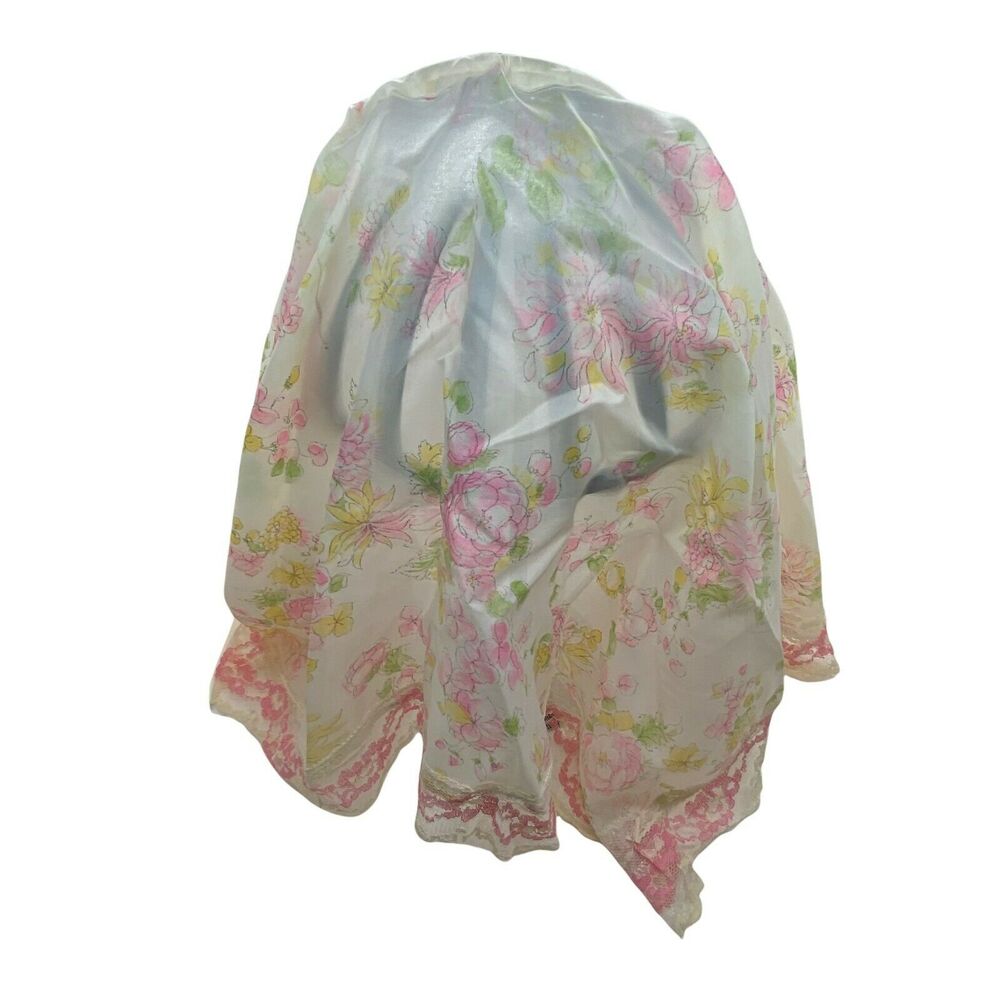 Scarf for Church Vintage 60s Womens Pink Floral Classic Small Head Band Shoulder - Picture 2 of 12